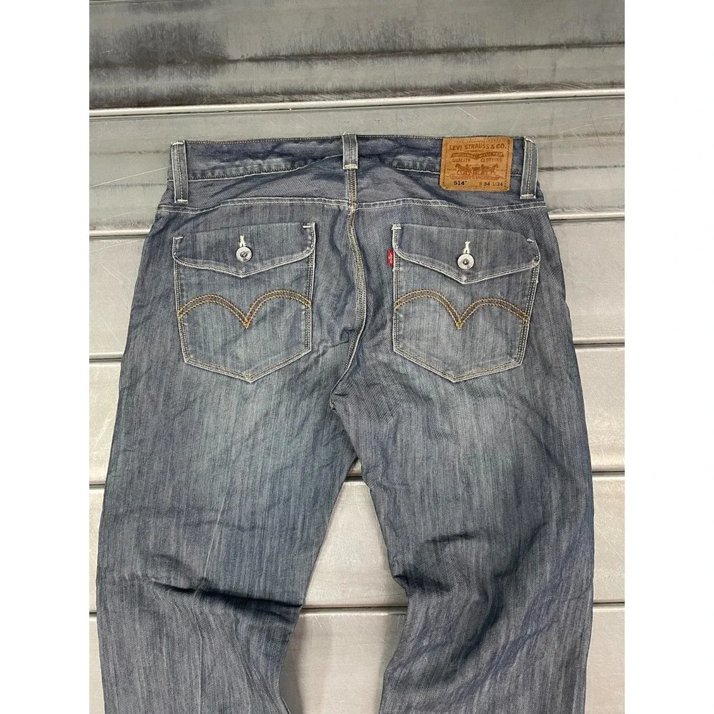 VTG‎ Levis 514 Jeans Mens 34X34 Blue Medium Wash Denim Slim Straight Distressed